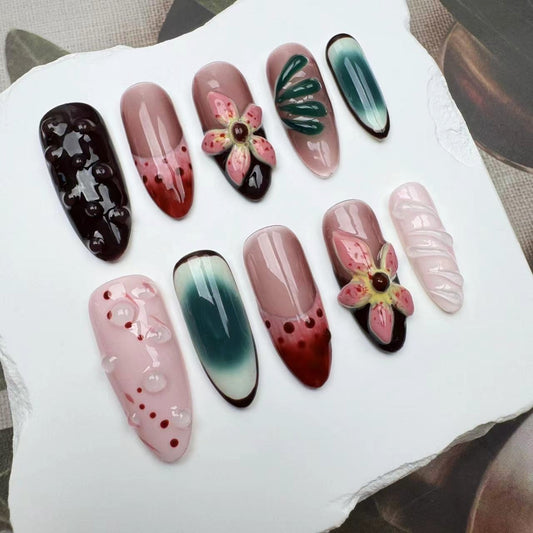 3D Nails/custom press on nails/party press on nails/Flakes for nails/wedding nails gift/Japanese nails/Long nails/Almond nails