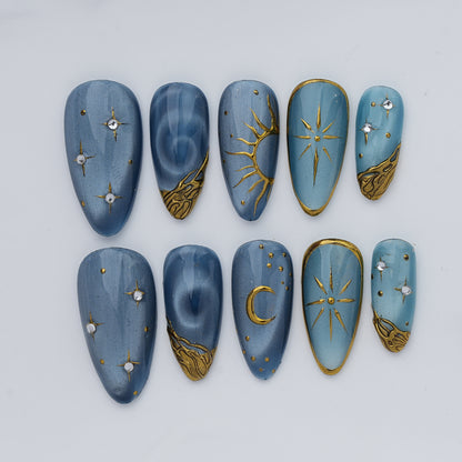 Blue Celestial Star Press On Nails（副本）