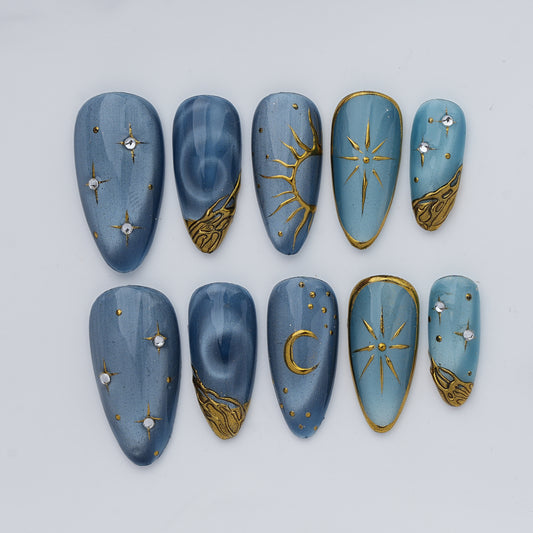 Blue Celestial Star Press On Nails（副本）