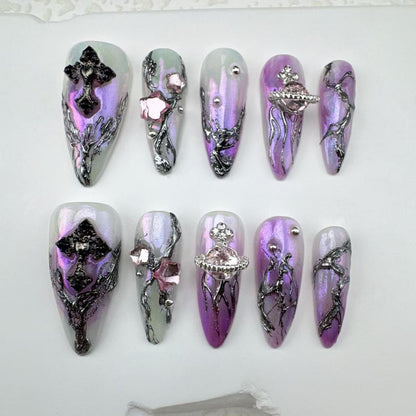 3D nails/custom press on nails/party press on nails/Flakes for nails/Beautiful nails gift/nail art/Long nails/Almond nails