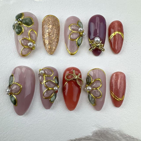 3D nails/custom press on nails/party press on nails/Flakes for nails/Beautiful nails gift/nail art/Long nails/Almond nails-2