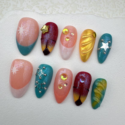 Handmade nails/custom press on nails/party press on nails/Flakes for nails/Beautiful nails gift/nail art/Long nails/Almond nails-30
