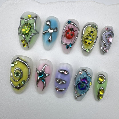 Handmade nails/custom press on nails/party press on nails/Flakes for nails/Beautiful nails gift/nail art/Long nails/Almond nails-15