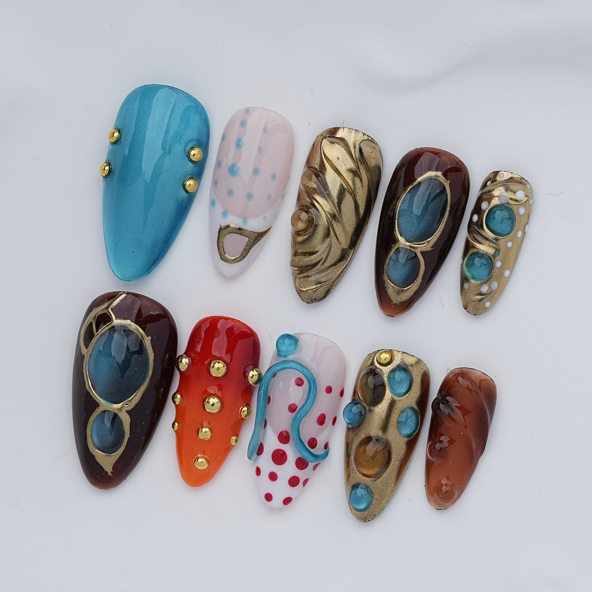 Blue & Brown Gemstone Press On Nails