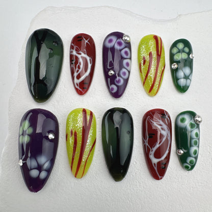 Handmade nails/custom press on nails/party press on nails/Flakes for nails/Beautiful nails gift/nail art/Long nails/Almond nails-32
