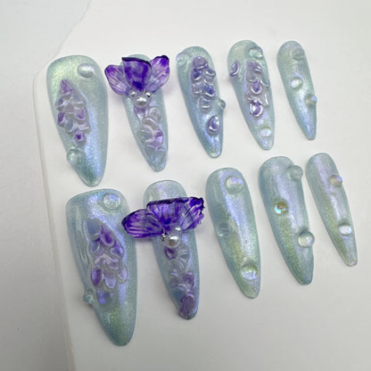 3D nails/custom press on nails/party press on nails/Flakes for nails/Beautiful nails gift/nail art/Long nails/Almond nails