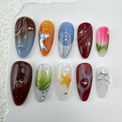 Handmade nails/custom press on nails/party press on nails/Flakes for nails/Beautiful nails gift/nail art/Long nails/Almond nails