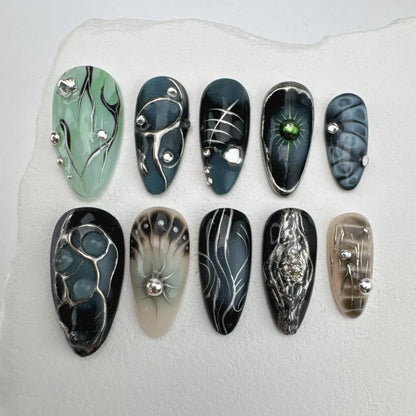 Handmade nails/custom press on nails/party press on nails/Flakes for nails/Beautiful nails gift/nail art/Long nails/Almond nails