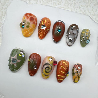 3D nails/custom press on nails/party press on nails/Flakes for nails/Beautiful nails gift/nail art/Long nails/Almond nails 18