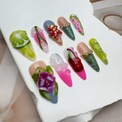 3D Nails/custom press on nails/party press on nails/Flakes for nails/wedding nails gift/Japanese nails/Long nails/Almond nails