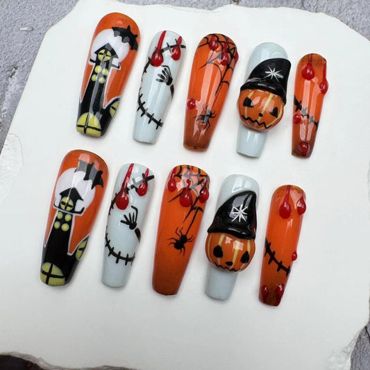 3D Halloween Nails/custom press on nails/party press on nails/Flakes for nails/wedding nails gift/Japanese nails/Long nails/Almond nails