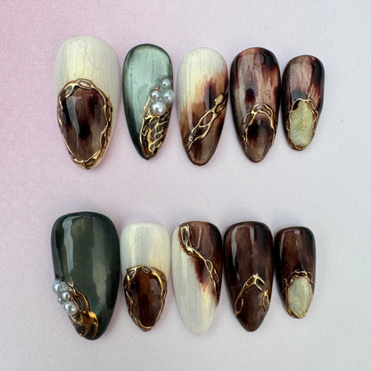 3D nature Nails/custom press on nails/party press on nails/Flakes for nails/nails gift/espically/Long nails/Almond nails