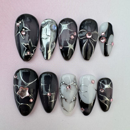 3D Handmade Nails/custom press on nails/party press on nails/Flakes for nails/nails gift/manicure/Long nails/Almond nails