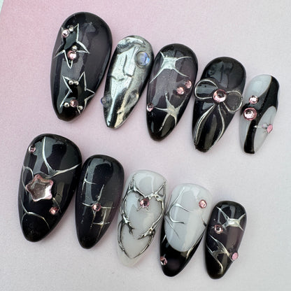 3D Handmade Nails/custom press on nails/party press on nails/Flakes for nails/nails gift/manicure/Long nails/Almond nails