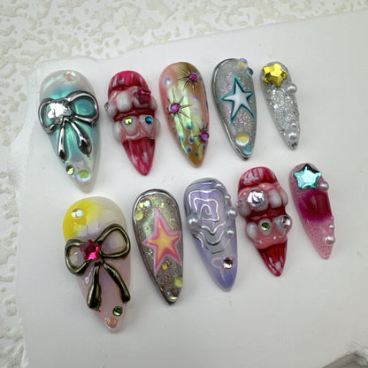 Handmade nails/custom press on nails/party press on nails/Flakes for nails/Beautiful nails gift/nail art/Long nails/Almond nails-6