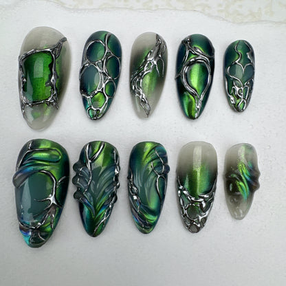 Handmade nails/custom press on nails/party press on nails/Flakes for nails/Beautiful nails gift/nail art/Long nails/Almond nails-17