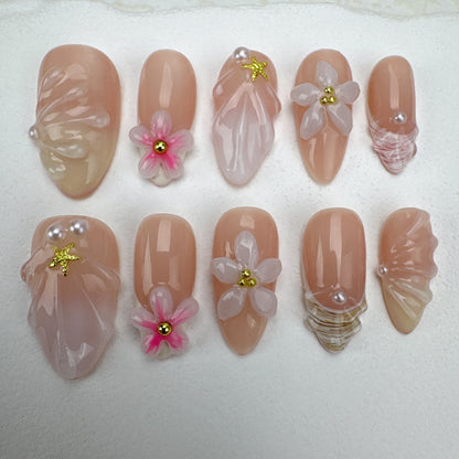3D flower nails/custom press on nails/party press on nails/Flakes for nails/Beautiful nails gift/nail art/Long nails/Almond nails-31