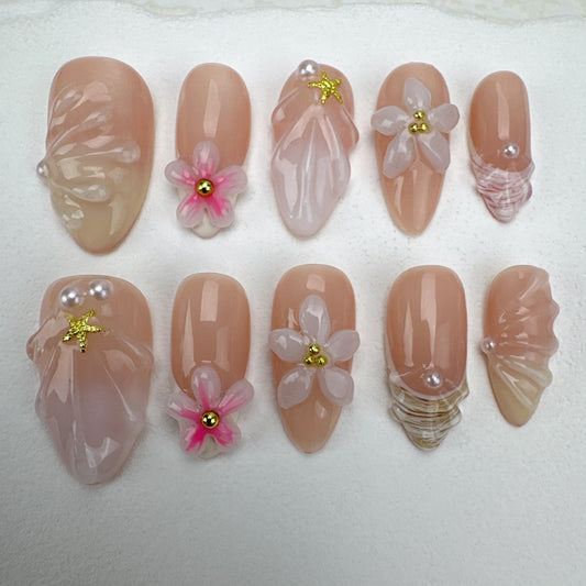3D flower nails/custom press on nails/party press on nails/Flakes for nails/Beautiful nails gift/nail art/Long nails/Almond nails-31