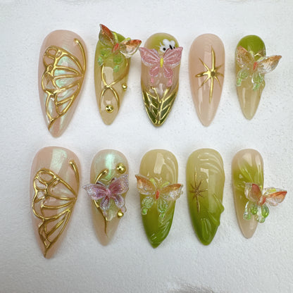 3D flower nails/custom press on nails/party press on nails/Flakes for nails/Beautiful nails gift/nail art/Long nails/Almond nails-3