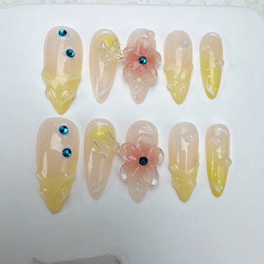 3D flower nails/custom press on nails/party press on nails/Flakes for nails/Beautiful nails gift/nail art/Long nails/Almond nails-5