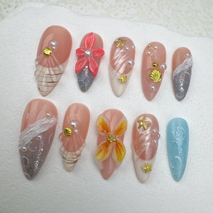 3D flower nails/custom press on nails/party press on nails/Flakes for nails/Beautiful nails gift/nail art/Long nails/Almond nails