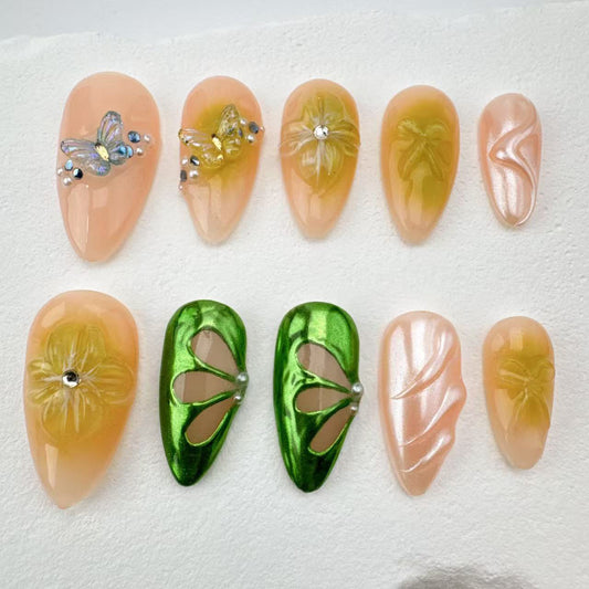 3D Handmade Nails/custom press on nails/party press on nails/Flakes for nails/Beautiful nails gift/nail art/Long nails/Almond nails