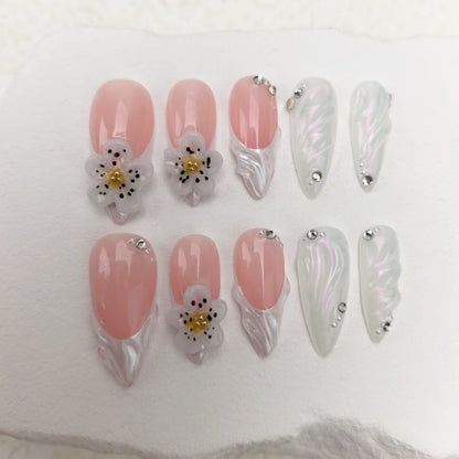 3D flower nails/custom press on nails/party press on nails/Flakes for nails/Beautiful nails gift/nail art/Long nails/Almond nails-19