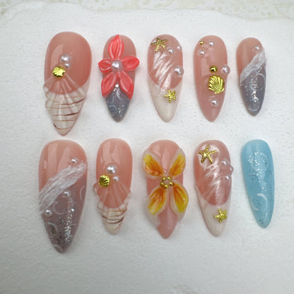 3D flower nails/custom press on nails/party press on nails/Flakes for nails/Beautiful nails gift/nail art/Long nails/Almond nails