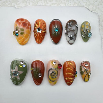 3D nails/custom press on nails/party press on nails/Flakes for nails/Beautiful nails gift/nail art/Long nails/Almond nails 18