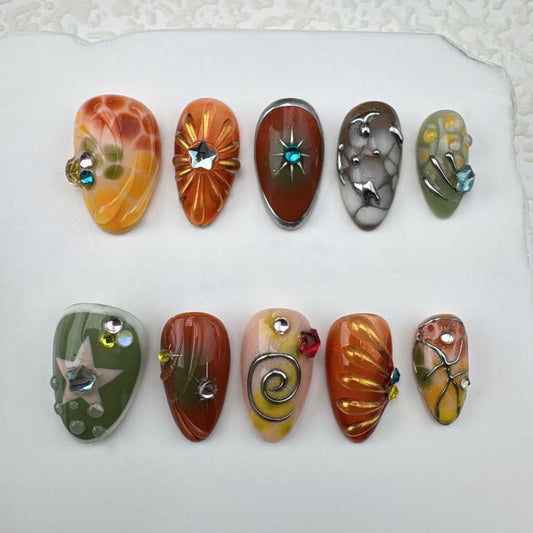 3D nails/custom press on nails/party press on nails/Flakes for nails/Beautiful nails gift/nail art/Long nails/Almond nails 18