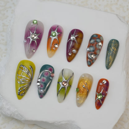 Handmade nails/custom press on nails/party press on nails/Flakes for nails/Beautiful nails gift/nail art/Long nails/Almond nails
