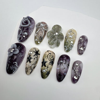 3D flower nails/custom press on nails/party press on nails/Flakes for nails/Beautiful nails gift/nail art/Long nails/Almond nails