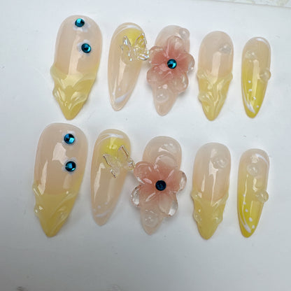 3D flower nails/custom press on nails/party press on nails/Flakes for nails/Beautiful nails gift/nail art/Long nails/Almond nails-5