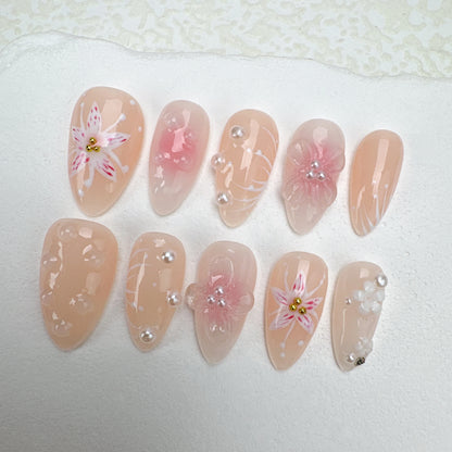 Handmade nails/custom press on nails/party press on nails/Flakes for nails/Beautiful nails gift/nail art/Long nails/Almond nails-24