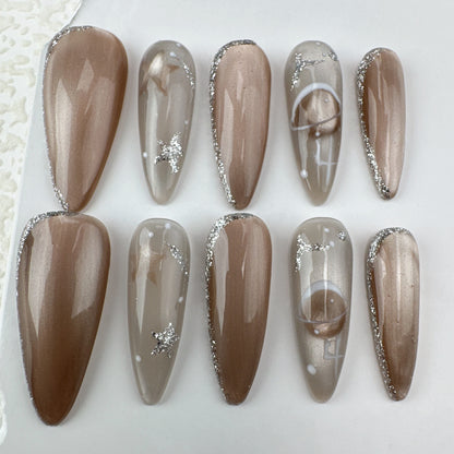 Handmade nails/custom press on nails/party press on nails/Flakes for nails/Beautiful nails gift/nail art/Long nails/Almond nails