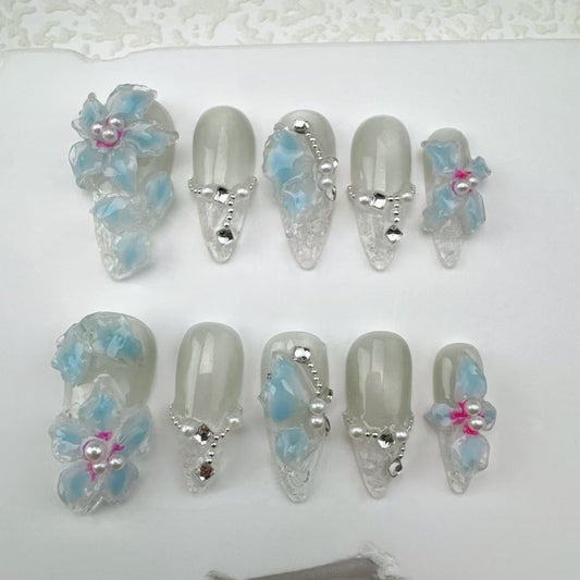 3D flower nails/custom press on nails/party press on nails/Flakes for nails/Beautiful nails gift/nail art/Long nails/Almond nails