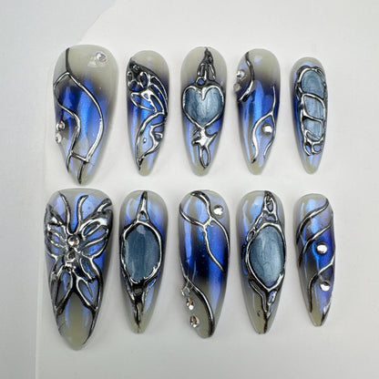 Handmade nails/custom press on nails/party press on nails/Flakes for nails/Beautiful nails gift/nail art/Long nails/Almond nails