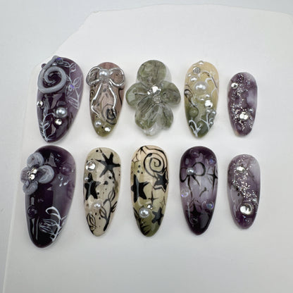 3D flower nails/custom press on nails/party press on nails/Flakes for nails/Beautiful nails gift/nail art/Long nails/Almond nails